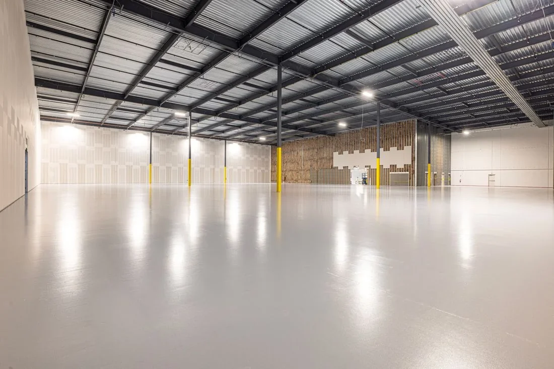 warehouse floor under a low-VOC commercial coating